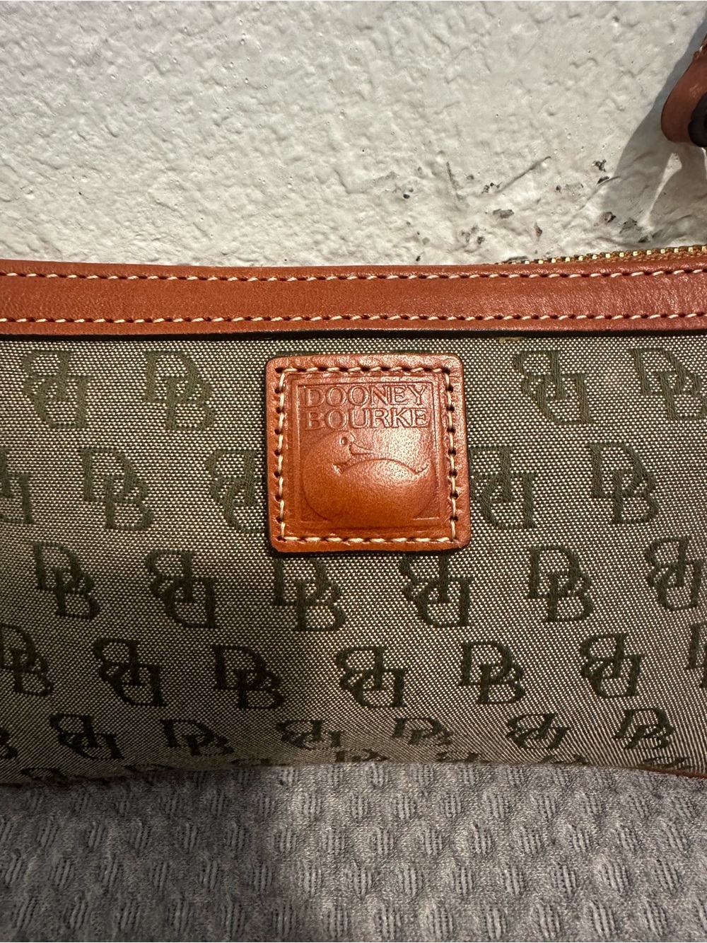 Dooney & Bourke Olive Logo Canvas Wristlet with Brown Leather Trim - Picture 2 of 11